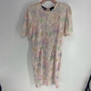 Robert Anthony Women's Vintage Multicolor Floral Pearl & Bead Embellished Dress